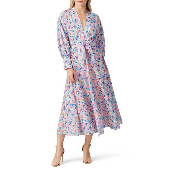 Paloma Blue Bronte Rainbow Printed Crepe Midi Dress Women's Size Small S - Picture 1 of 12